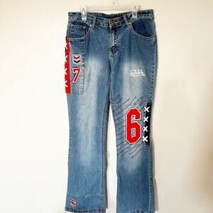 Von Dutch vintage y2k embroidered number logo patches jeans‎ women’s 6/juniors 9